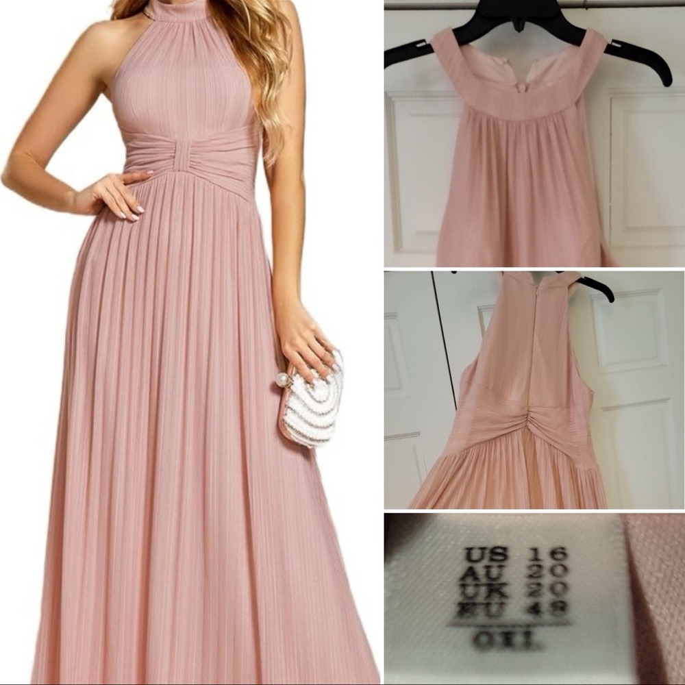 EUC - Size 16 - Pink - Floor Length - Halter Dress By Ever-Pretty